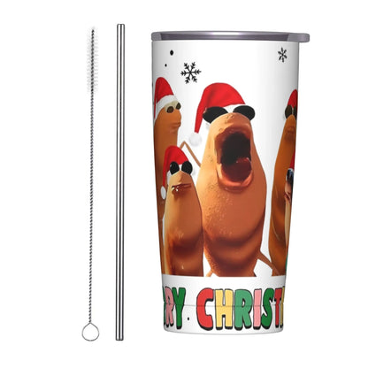 Marcus The Worm Christmas Meme  Tumbler With Straw  Stainless Steel Travel Mugs Double Wall Vacuum Insulated