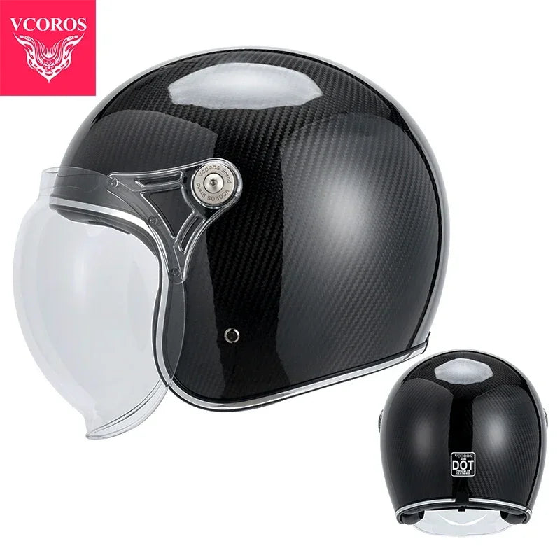 VCOROS Carbon fiber Retro Motorcycle Helmet Half Open face helmet fiberglass Cascos para motos DOT Certification