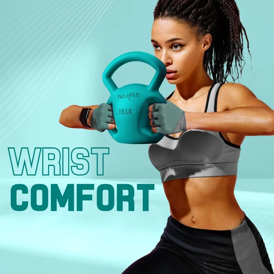 10LB Pink+15LB Green Kettlebell, Strength Training Kettlebells for Women, Wide Multi-grip Textured Handle for Home Gym Exercises