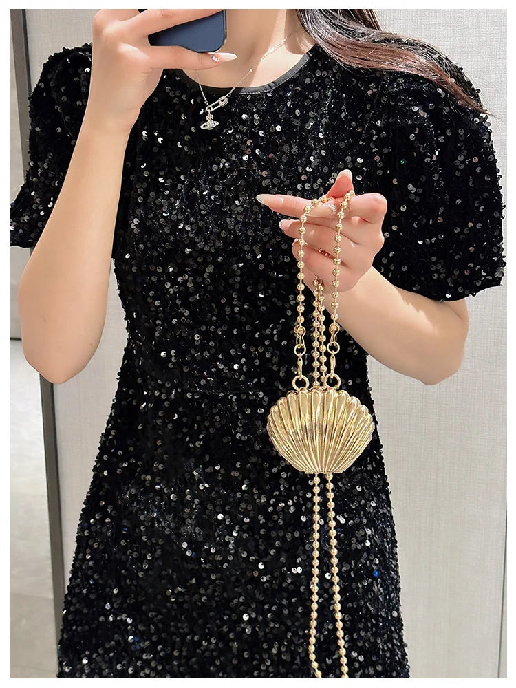 Golden Silver Evening Bag Handbag Luxury Designer Shoulder Crossbody Bags Party Wedding Clutch Mini Heart Pattern Shell Purse