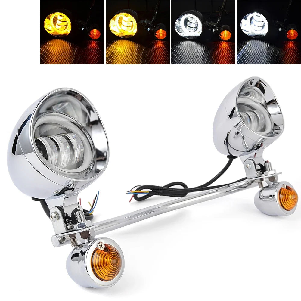Motorcycle Headlight Spot Fog Light With Turn Signal Light Bar For Harley Cruisers Kawasaki Suzuki Honda VT VTX Shadow