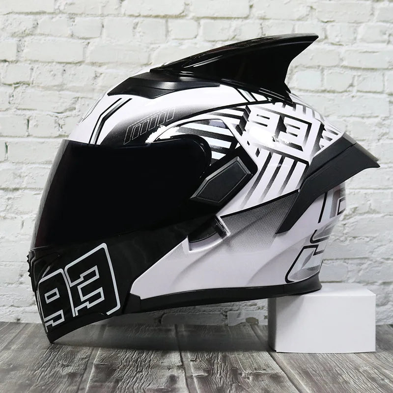 JIEKAI Motorcycle Flip Up Helmet Personality Horn Tail Motorbike Motocross Shark Moto Helmet Technology Design Full Face Casco