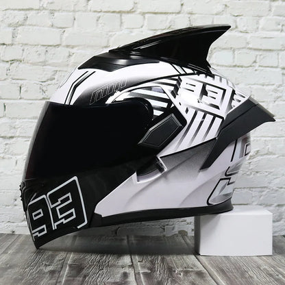 JIEKAI Motorcycle Flip Up Helmet Personality Horn Tail Motorbike Motocross Shark Moto Helmet Technology Design Full Face Casco