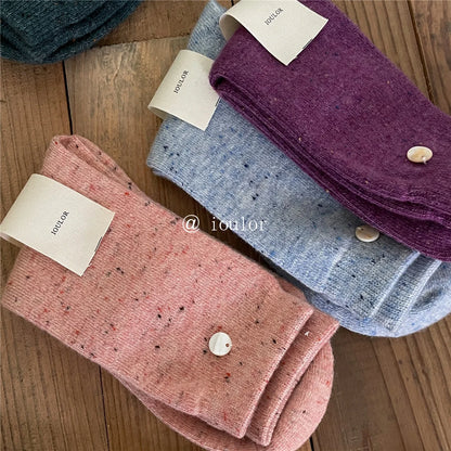SP&CITY Colored Dotted Sheep Woolen Socks Women's Winter Warm Keeping Middle Tube Socks Casual Thick Korean Fashion Stockings