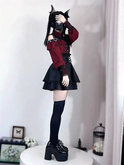 Gothic Women's Clothing Shirt Long Sleeve Lolita Blouse Japanese Bow Tie Sweet Cute Tops Design Streetwear Y2k Retro Blouse New