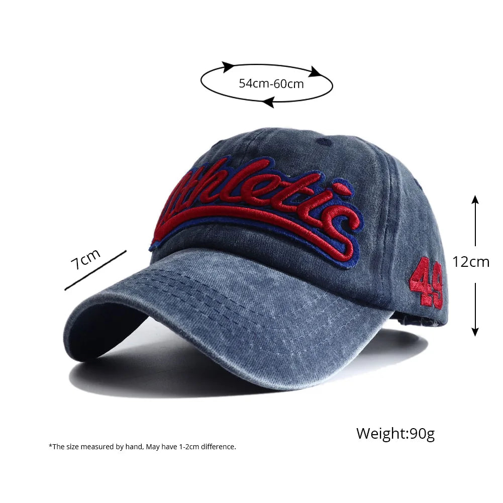 Athletic Letter Embroidery Baseball Cap Retro Washed Cotton Peaked Hat Hip Hop Trucker Dad Caps Fashion Sun Hats for Women Men