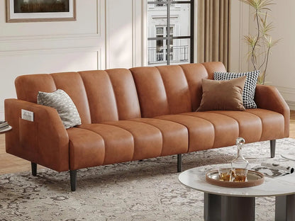 Faux Leather Couch, Convertible Futon Sofa Bed with Adjustable Backrest, Mid Century Leather Sofa Loveseat , Customized