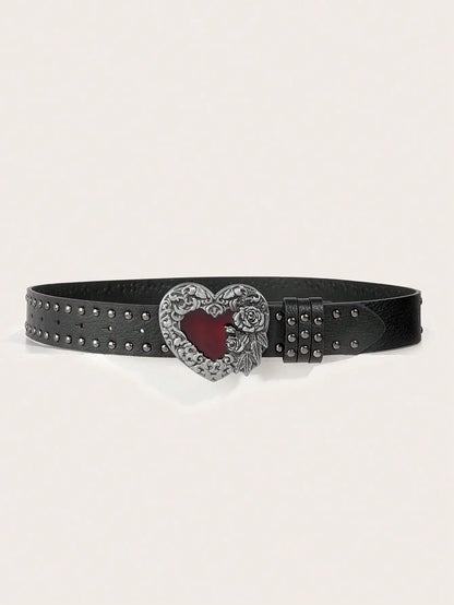 1Pcs Rose essential oil droplet heart-shaped leather belt, rivet decoration, Y2K punk gothic rock hip-hop style，spring，summer