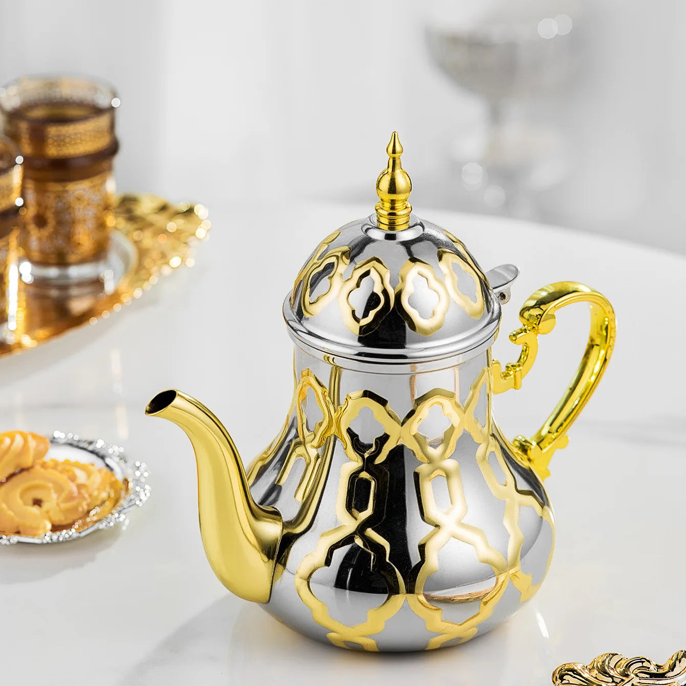 Moroccan Stainless Steel Teapot Gold Arabic Pot Moroccan Inox Teapot Middle East