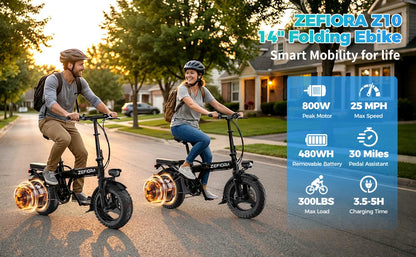500W Electric Bike Adult 25MPH 48V17.5Ah Removable Battery,14 Inch Sports Folding Electric Bicycle,EBike Shipped locally