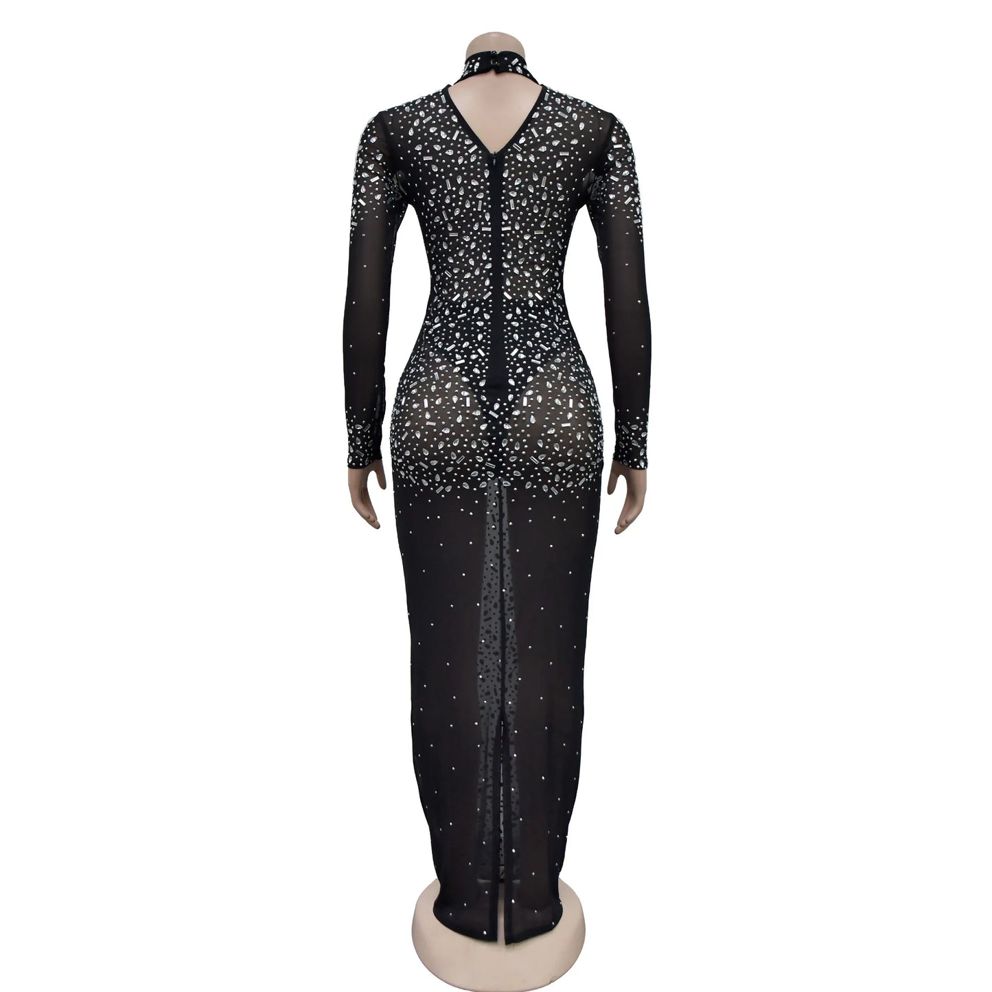 Party Dress Women Floor Length Dresses Vestidos Hot Drilling Evening Bodycon Square Collar Prom High Waist Evening Night 2025