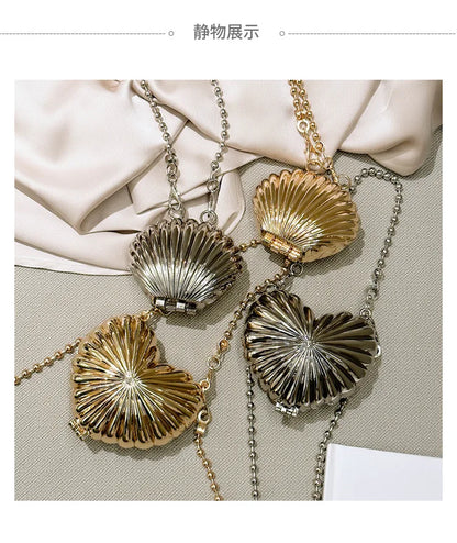 Golden Silver Evening Bag Handbag Luxury Designer Shoulder Crossbody Bags Party Wedding Clutch Mini Heart Pattern Shell Purse