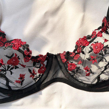 Women's Embroidered Push Up Lingerie Set, Comfortable Thin Bralette Underwear for Daily Wear