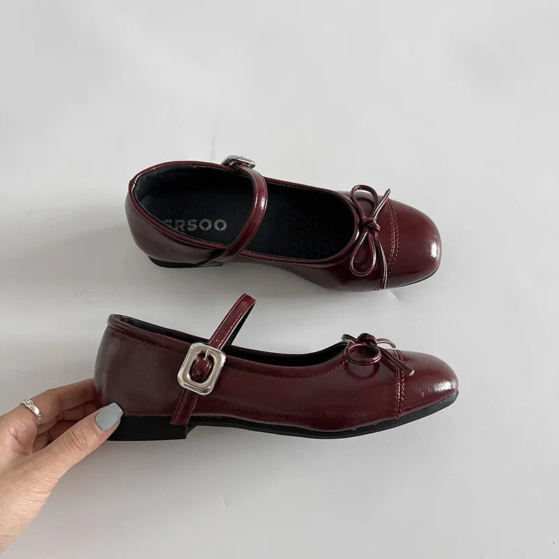 2026 New Spring Vintage Women Ballet Flats Shoes Comfort Round Toe Soft Sole Shoes Elegant Butterfly-knot Dress Grandma's Shoes