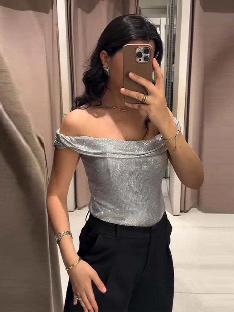 Sexy Sequined Short Dress Women V Neck Pleated Waist-cinched Empire Hip Package Dresses 2026 Spring Chic Party Evening Robe Lady