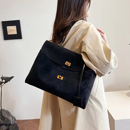 Luxury Brand Women Messenger Bags Soft Leather Brown Suede Hand Held Totes Gold Buckle Women Shoulder Bags Lady Trend Satchel