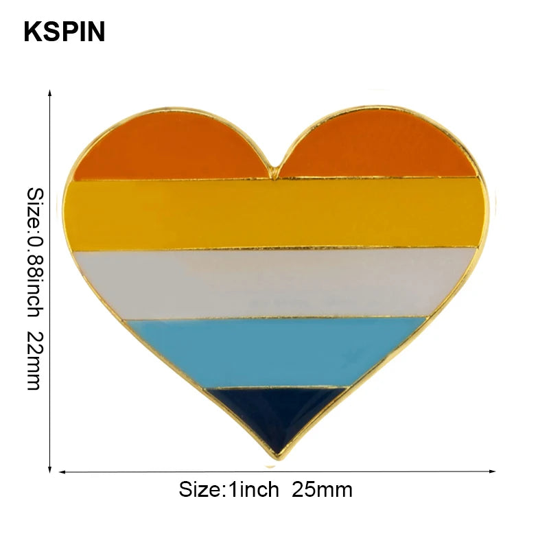 10pcs a lot Rainbow Pride Heart Shaped  Badge Symbol Pin Metal Badges Decorative Brooch Pins for Clothes Brooch Jewelry
