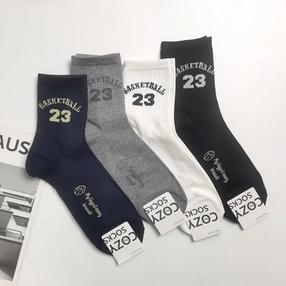 Classic Basketball socks Number 23 Mid-Calf Cotton Socks for Man Casual Sweater Adult Female Socks Comfortable Breathable Wear