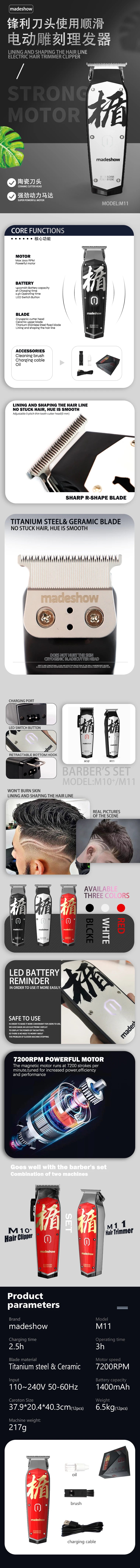 Madeshow M11 Professional Barber Manufacturer Hair Cut Machine Rechargeable Cordless Trimmer Electric Hair Clipper