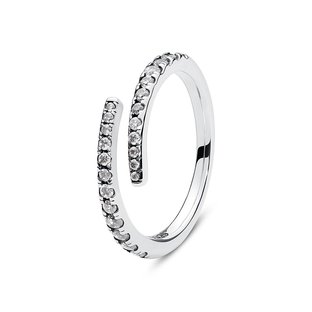 Original 925 Sterling Silver Ring Love Heart Pave CZ Crystal Stackable Rings For Women Wedding Engagement Birthday Gift Jewelry