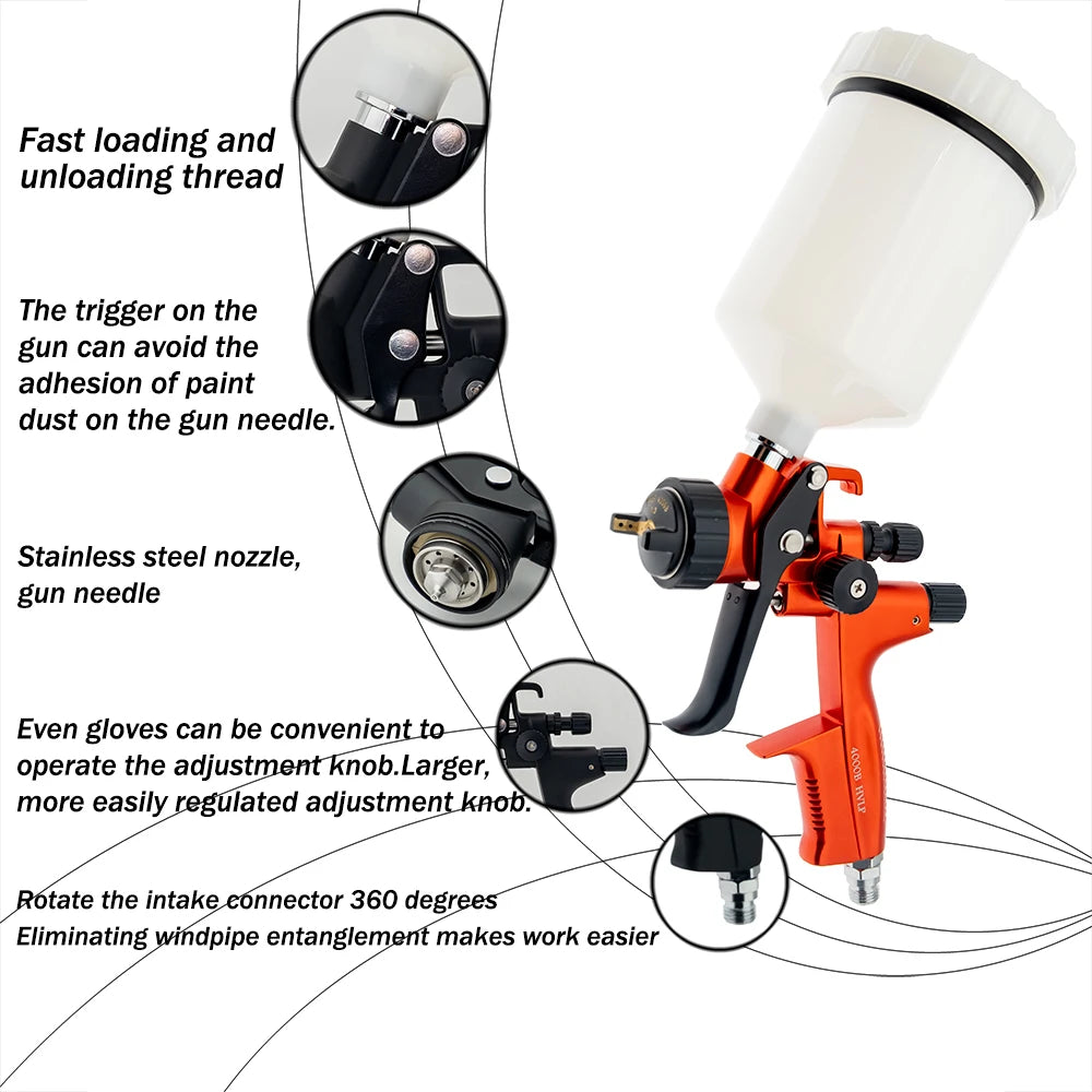 High Quality 4000B HVLP Spray Gun 1.3mm Stainless Steel Nozzle Atomization Professional Sprayer Paint Airbrush For Car Painting