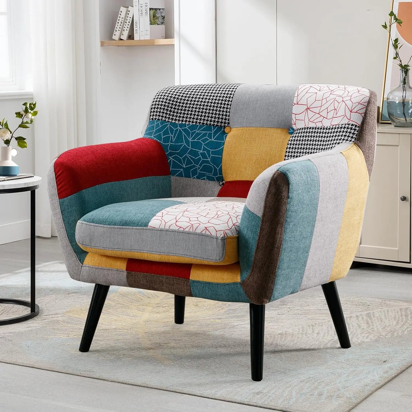 Modern Boho Loveseat Couch Sofa Chair for Living Room Bedroom, Upholstered Colorful Plaid Fabric 2-Seat Love Seat, Customized