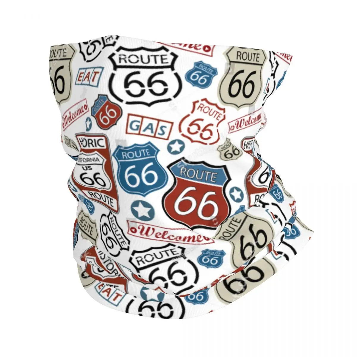 Custom Travel Motorcycle Ride Route 66 Bandana Winter Neck Warmer Windproof Wrap Face Scarf for Hiking Highways Gaiter Headband