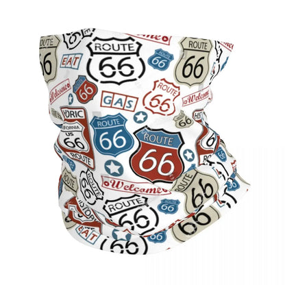 Custom Travel Motorcycle Ride Route 66 Bandana Winter Neck Warmer Windproof Wrap Face Scarf for Hiking Highways Gaiter Headband