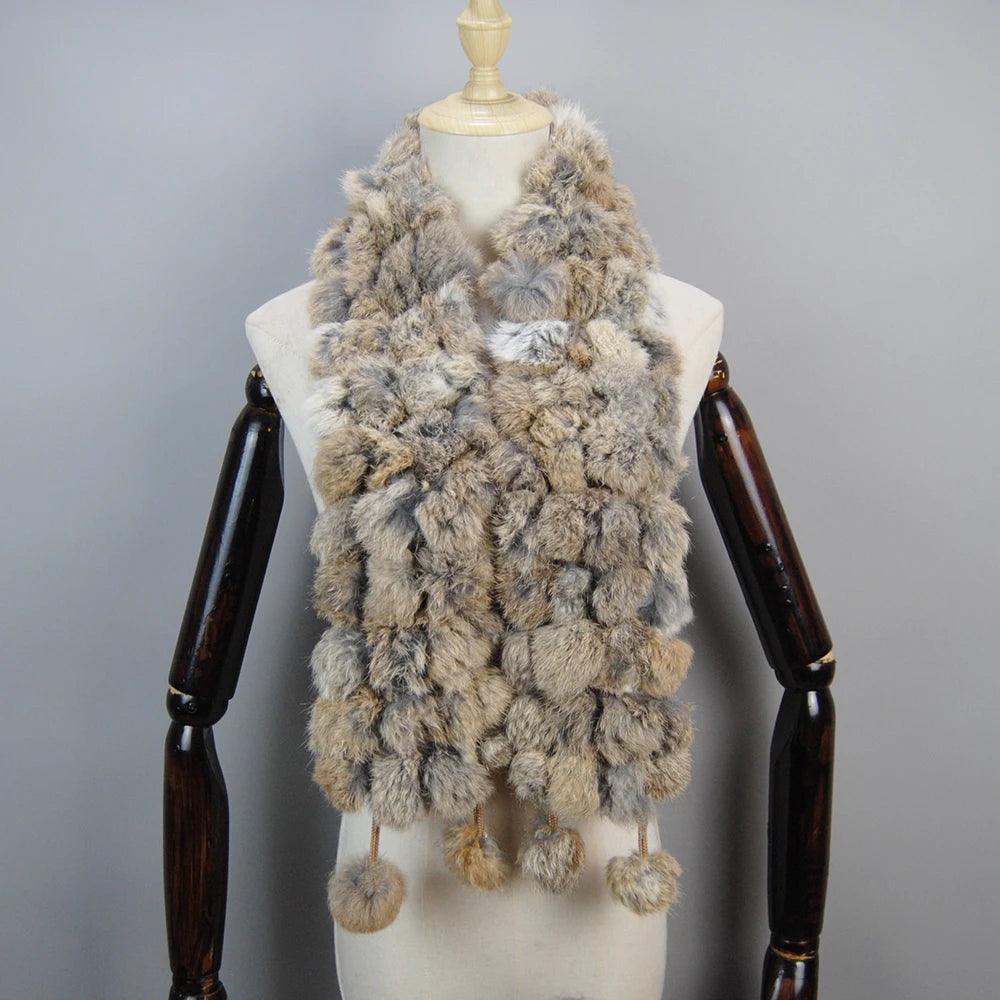 Women Winter Warm Real Rabbit Fur Scarf Hot Sale Natural Rabbit Fur Muffler 2025 Lady 100% Genuine Fur Scarves Wholesale Retail