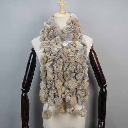 Women Winter Warm Real Rabbit Fur Scarf Hot Sale Natural Rabbit Fur Muffler 2025 Lady 100% Genuine Fur Scarves Wholesale Retail