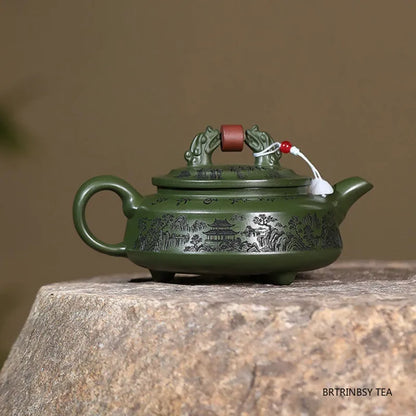 Chinese Yixing Purple Clay Teapot Raw Ore Green Mud Tea Pot Handmade Landscape Kettle Household Teaware Zisha Tea Set 260ml