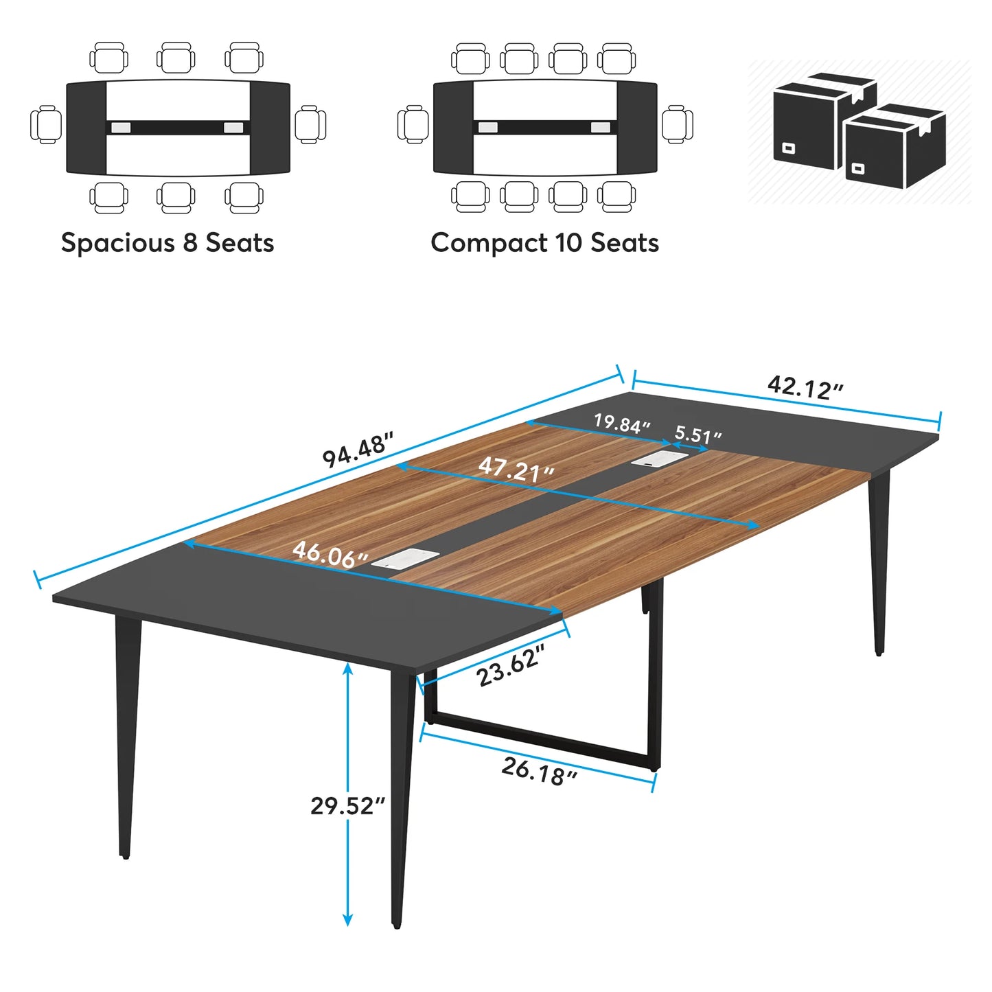 Tribesigns 8FT Conference Table, 94.48L x 47.24W x 29.52H Inches Boat Shaped Meeting Table with Rectangle Grommet