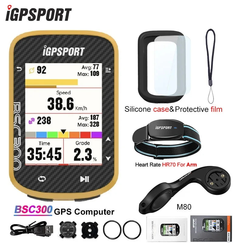 iGPSPORT BSC300 BSC 300 Yellow Computer ANT+ Wireless Bike Speedometer Bluetooth GPS route navigation notification Odometer