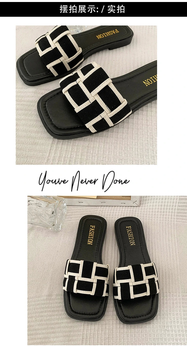 Summer 2025 Braided Flip-flops Women's Open-toe Wear Temperament with Chunky Fashion Slippers, Beach Shoes, Women's Shoes