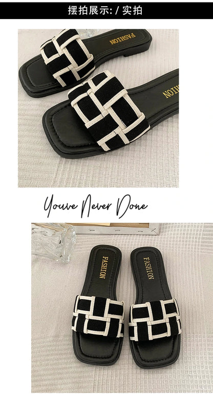 Summer 2025 Braided Flip-flops Women's Open-toe Wear Temperament with Chunky Fashion Slippers, Beach Shoes, Women's Shoes