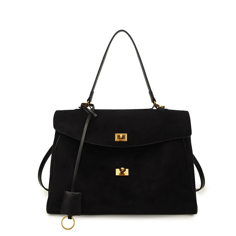 Luxury Brand Women Messenger Bags Soft Leather Brown Suede Hand Held Totes Gold Buckle Women Shoulder Bags Lady Trend Satchel