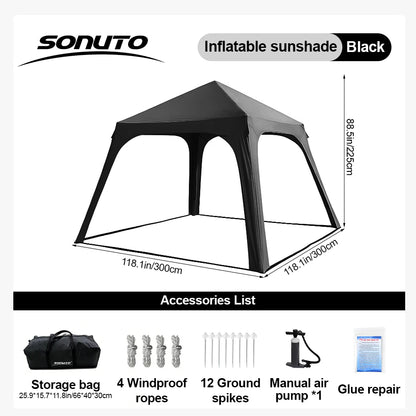 Sonuto Instant Setup Inflatable Tent, 3x3m Quick Inflation Air House Tent, Portable Easy Setup Large Camping Tent with Bag