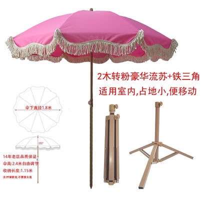 Pink beach parasol, white outdoor props, sun umbrella, garden big beach umbrella promotional advertising umbrella