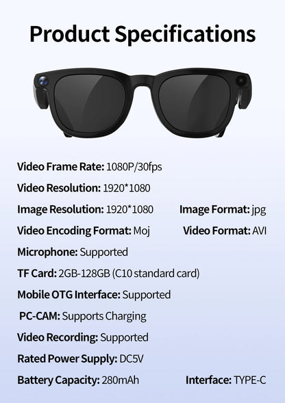 V3 AI Smart Glasses with ChatGPT, 8MP Camera Video Recording, Bluetooth Calls, Voice Wake, Music Playback Sunglasses