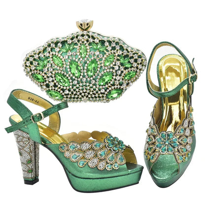 New Italian Shoes and Bags Matching Set with Rhinestone Shoes for Women 2025 Designer Luxury High Heels  Shoes for Women Elegant