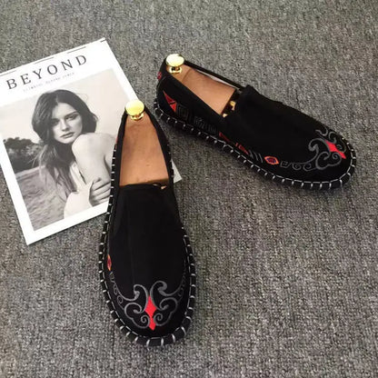 Old Beijing Cloth Shoes Embroidery Flower Social Guy Male Moccasin-Gommino Student Casual Shoes Fashion National Chinese Style