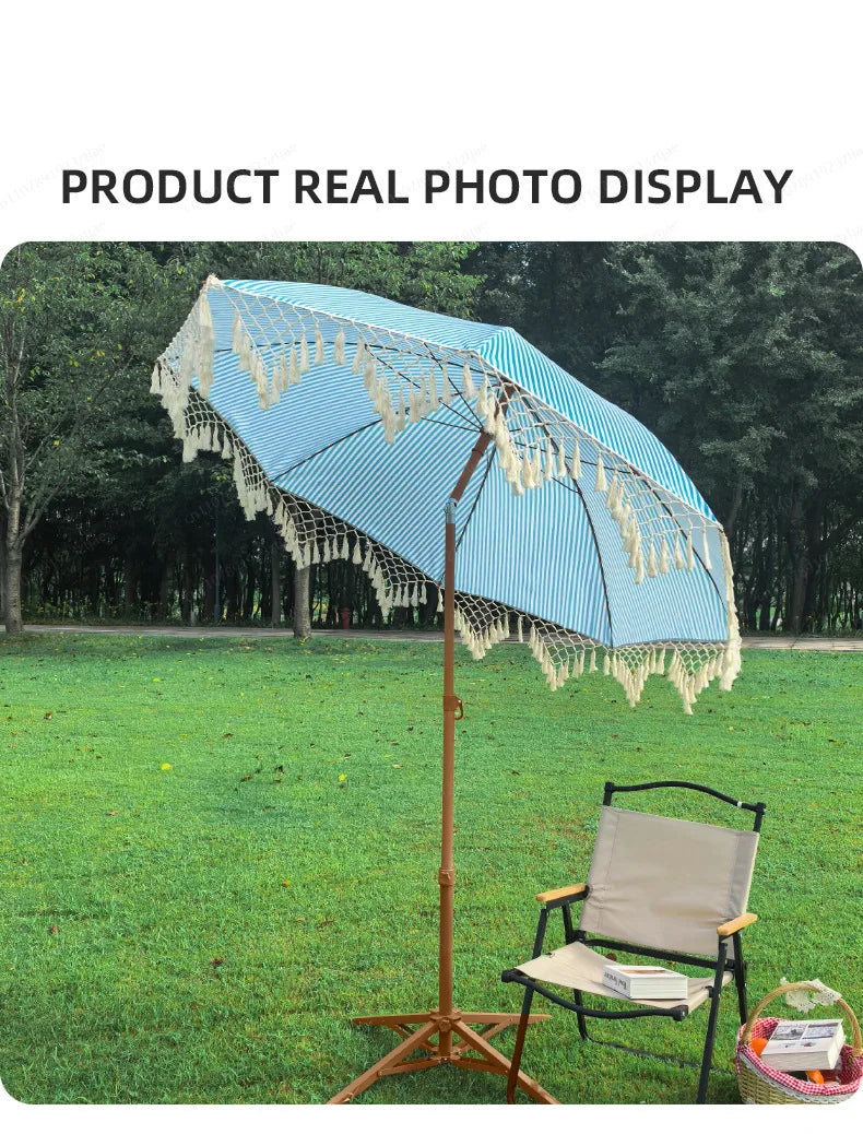 Seaside Resort Beach Umbrella Courtyard Tassel Sun Umbrella Pool Sun Protection Terrace Shade