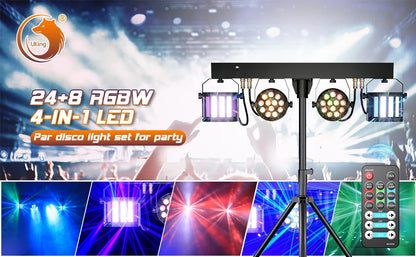 Yiflamefly 60W RGBW LED Par Lights With Bag&Bracket Combination Bracket Lights DMX Stage Light For Church Wedding Birthday Party