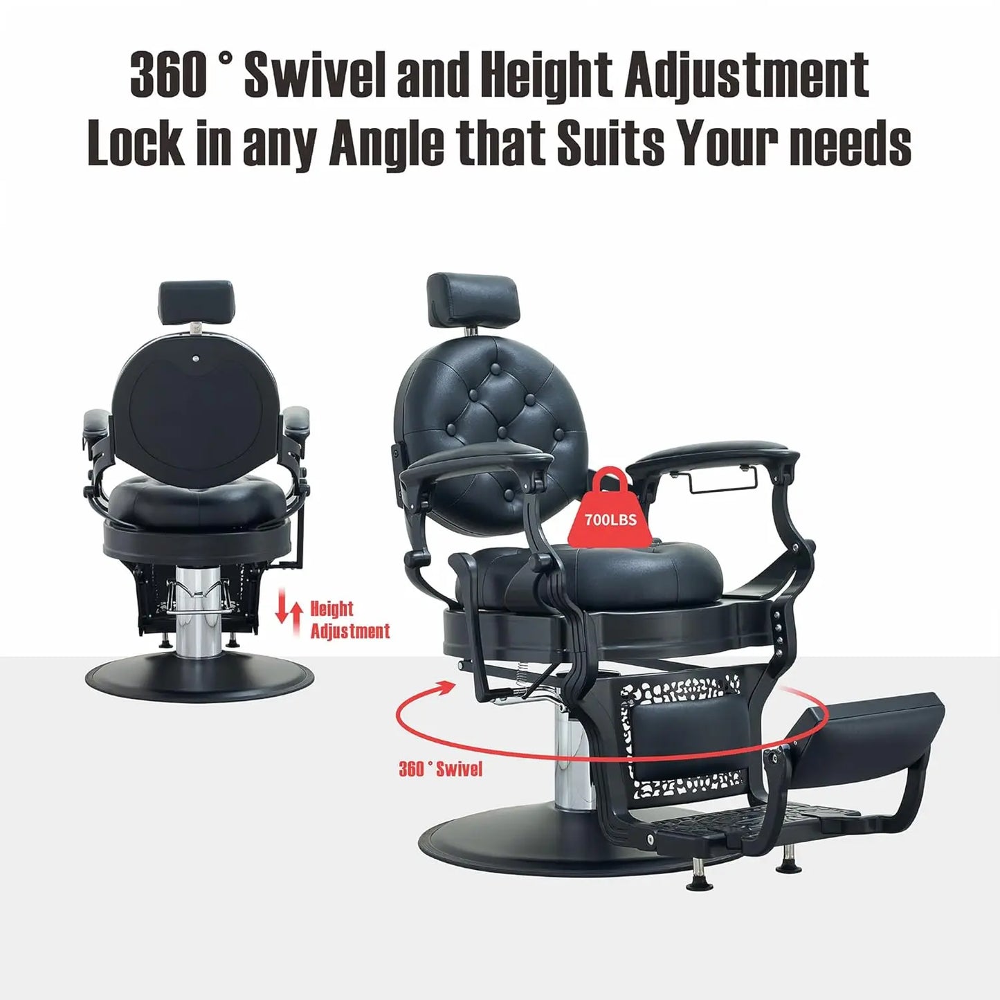 Barber Chair Heavy Duty (700LB Capacity) - Professional Multi-Function Salon Chair for Hairdressing, Beauty,, Customized