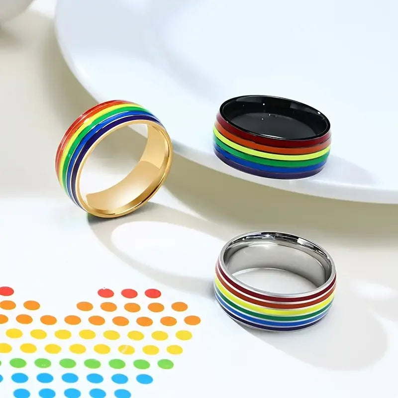 Rainbow Flag Homosexual Titanium Steel Ring 18K Golden Plated Lesbian Ring