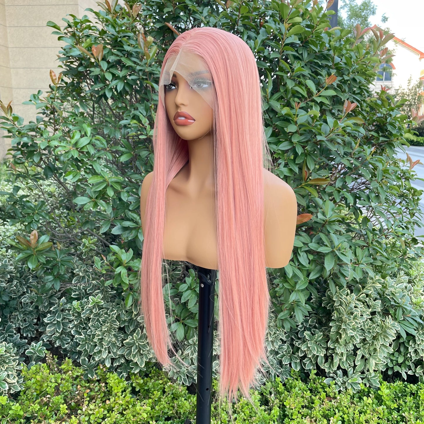 High Quality Pink 13X4 Synthetic Lace Front Wig for Woman 26 Inch Long Sliky Straight Wig Half Hand Tied Glueless Halloween Wig