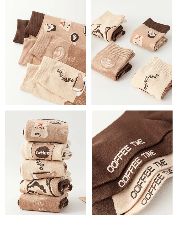 Good quality Best-selling Novelty Socks Women Spring Autumn Fashion Classic Cartoon Letter Coffee Creative Casual Stockings