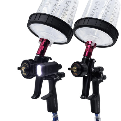 2PCS Black Spray Guns with Transparent Cups 1.3mm Basecoat 1.4mm Clearcoat HVLP for Auto Painting Aluminum Body