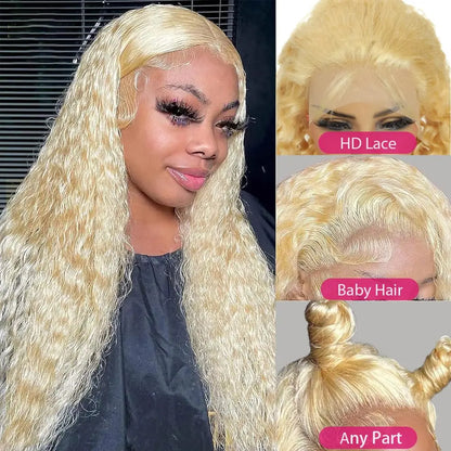 Deep Wave Wigs Human Hair Lace Front 613 13x6 HD Transparent Curly 200% Density Pre Plucked Lace Frontal Wig For Women 30 Inch