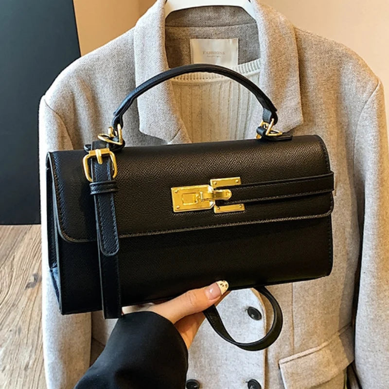 Women's Brand Luxury Lock Bag Retro Trendy Crossbody Bag Large Capacity Square Handbag Flip-top Commuter Bag Casual Shoulder Bag
